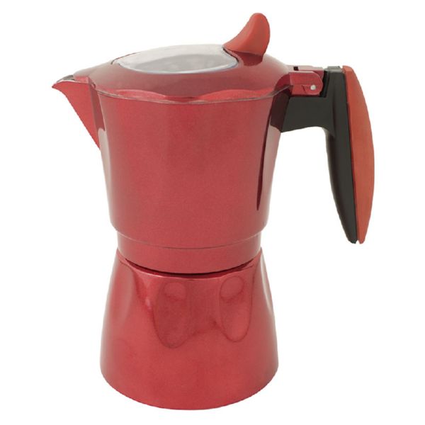 Cafetera aluminio roja. Apta inducción. 6 tazas