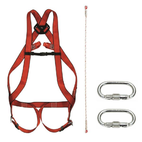 Kit arnés enganche frontal y dorsal cuerda de 1,5 m + 2 mosquetones